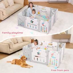 Dprodo Foldable 14 Panel Baby Playpen Playhouses in Grey - thumbnail 6
