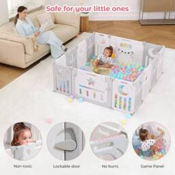 Dprodo Foldable 14 Panel Baby Playpen Playhouses in Grey - thumbnail 3