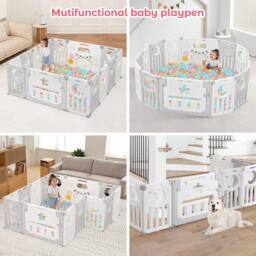 Dprodo Foldable 14 Panel Baby Playpen Playhouses in Grey - thumbnail 8