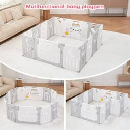 Dprodo Foldable 14 Panel Baby Playpen Playhouses in Grey - thumbnail 7