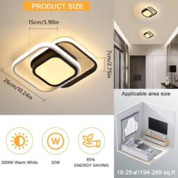 Goeco LED Ceiling Lights, 2 Squares Flush Mount Ceiling Lighting, 32W, 3000K in Black - thumbnail 2