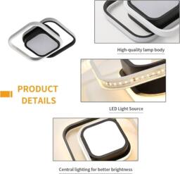 Goeco LED Ceiling Lights, 2 Squares Flush Mount Ceiling Lighting, 32W, 3000K in Black - thumbnail 3