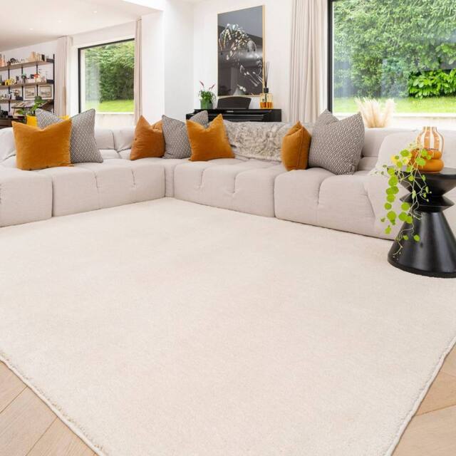 Kukoon Machine Washable Shaggy Rug Ivory Beige Fluffy Bedroom Carpet Mat in Off-White - Size: 80 cm x 150 cm - image 1