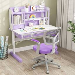 Costway Kids Desk Chair Children Study Chair w/Adjustable Height in Purple - thumbnail 5
