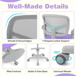 Costway Kids Desk Chair Children Study Chair w/Adjustable Height in Purple - thumbnail 7