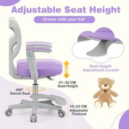 Costway Kids Desk Chair Children Study Chair w/Adjustable Height in Purple - thumbnail 8