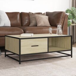 Berkfield Home Coffee Table Sonoma Oak 90x57x35 cm Engineered Wood & Metal in Brown - Size: 90 x 57 x 35 cm - thumbnail 1