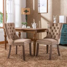 Modern Home Touch Romsey Set of 4 Velvet Upholstered Dining Chairs with Oak Legs & Knocker Ring Back in Brown - Size: 4 Pack - thumbnail 2