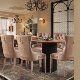 Modern Home Touch Romsey Set of 4 Velvet Upholstered Dining Chairs with Oak Legs & Knocker Ring Back in Brown - Size: 4 Pack - thumbnail 4