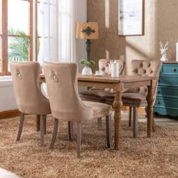 Modern Home Touch Romsey Set of 4 Velvet Upholstered Dining Chairs with Oak Legs & Knocker Ring Back in Brown - Size: 4 Pack - thumbnail 3