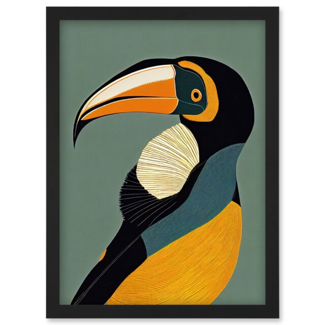 Artery8 Keel Billed Toucan Bird Portrait Vintage Illustration Artwork Framed Wall Art Print A4 in Black - image 1