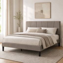 STILVORA Bed Frame 4ft6 Double with upholstered grey fabric