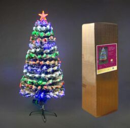 Shatchi 6Ft/180cm Frosted Tips 8 Modes Fibre Optic Christmas Tree LED Pre-Lit in Green - Size: 6ft - thumbnail 2