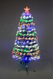 Shatchi 6Ft/180cm Frosted Tips 8 Modes Fibre Optic Christmas Tree LED Pre-Lit in Green - Size: 6ft - thumbnail 1
