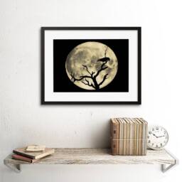 "Artery8 Crow Silhouette Moon Black Grey Home Decor 12x16"" Framed Art Print - Size: W12"" x H16""" - thumbnail 2