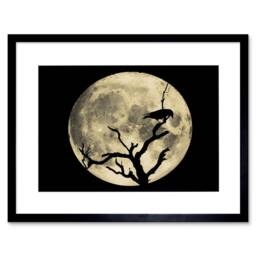 "Artery8 Crow Silhouette Moon Black Grey Home Decor 12x16"" Framed Art Print - Size: W12"" x H16""" - thumbnail 1
