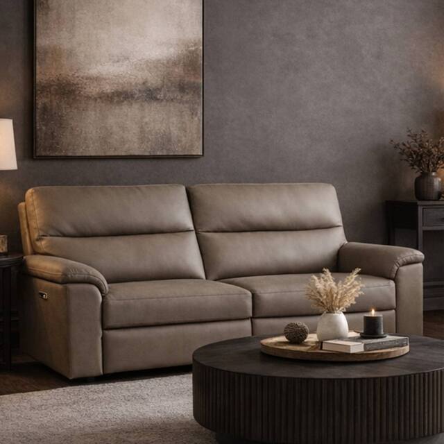 Aspire Marlowe Real Leather Power Recliner 3 Seater Sofa with USB Charging in Taupe - image 1