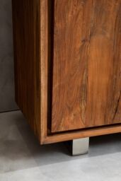 Orsina Acacia Two‑Door Sideboard, Solid Acacia Wood Cabinet with 3‑Drawer & 2‑Door Storage, Sleek Metal‑Legs in Brown - thumbnail 3