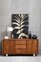 Orsina Acacia Two‑Door Sideboard, Solid Acacia Wood Cabinet with 3‑Drawer & 2‑Door Storage, Sleek Metal‑Legs in Brown - thumbnail 4