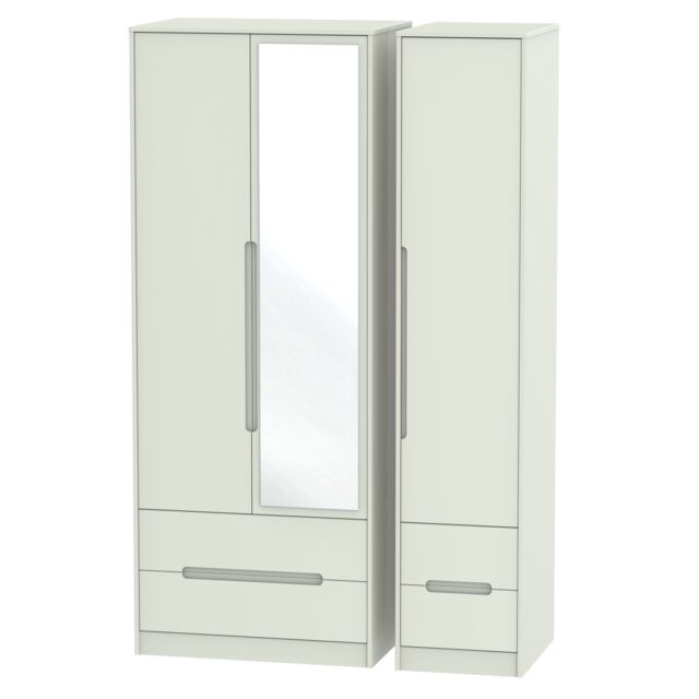 Ready Assembled 2 U Bristol Tall Triple 2 Drawer Mirror + Drawer Wardrobe (Ready Assembled) in Taupe