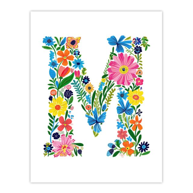 "Artery8 Women's Wall Art Print Letter M in Bright Colourful Flowers Spring Garden Floral Word Art For Her Poster - Size: W24"" x H32""" - image 1