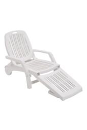 H&O Direct Foldable Outdoor Lounge Chair Recliner with Wheels in White - thumbnail 3