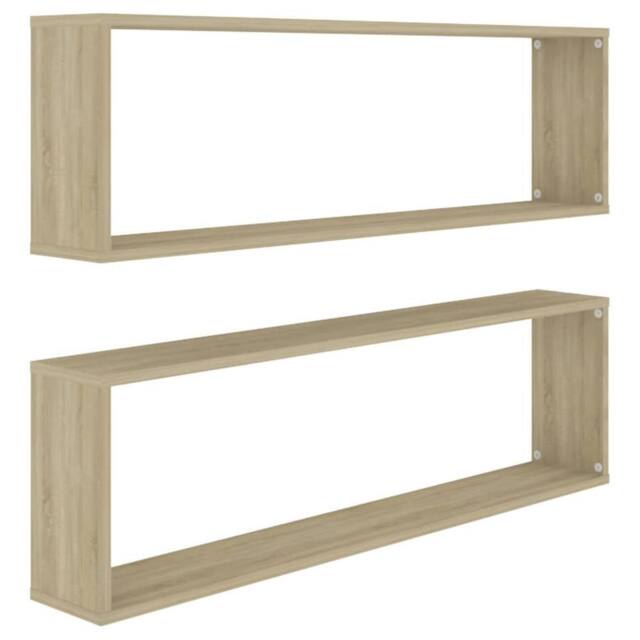 Berkfield Home Wall Cube Shelf 2 pcs Sonoma Oak 100x15x30 cm Engineered Wood in Light Brown - Size: 100 x 15 x 30 cm - image 1