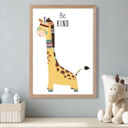 ARTZE Be Kind Giraffe Tribal Animal Quote Framed Print SIZE: A3 with Oak Frame in Yellow - Size: A4 - thumbnail 2