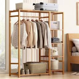 EONLION Clothes Rail Open Wardrobe Corner Cabinet in Natural - Size: 500mm - thumbnail 4