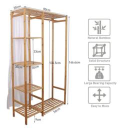 EONLION Clothes Rail Open Wardrobe Corner Cabinet in Natural - Size: 500mm - thumbnail 2