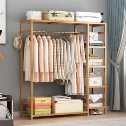 EONLION Clothes Rail Open Wardrobe Corner Cabinet in Natural - Size: 500mm - thumbnail 3