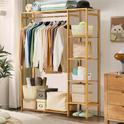 EONLION Clothes Rail Open Wardrobe Corner Cabinet in Natural - Size: 500mm - thumbnail 1