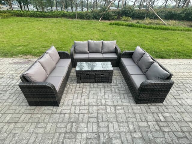 Fimous 11 Seater Rattan Garden Furniture Set Indoor Outdoor Patio Sofa Set with Coffee Table 2 Small Footstools Dark Grey Mixed - image 1