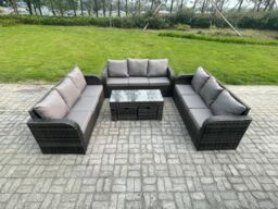 Fimous 11 Seater Rattan Garden Furniture Set Indoor Outdoor Patio Sofa Set with Coffee Table 2 Small Footstools Dark Grey Mixed - thumbnail 1