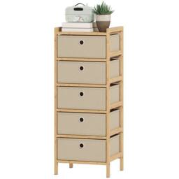 HOMCOM Chest of Drawers, Drawers Dresser with Bamboo Frame in Cream - Size: 70 cm