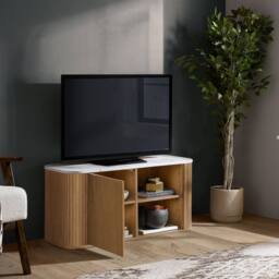 Birlea Kagu Small TV Unit Fluted Ribbed Oak & Marble effect in Light Oak - thumbnail 2