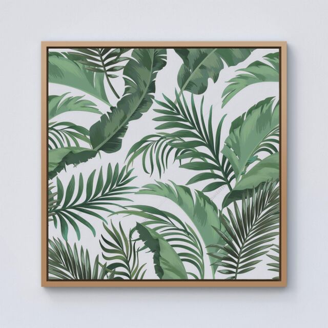 Warren Reed - Designer Trendy Tropical Leaves Framed Canvas in Light Brown - Size: w40 inch x h40 inch - image 1