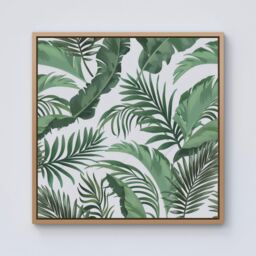 Warren Reed - Designer Trendy Tropical Leaves Framed Canvas in Light Brown - Size: w40 inch x h40 inch - thumbnail 1
