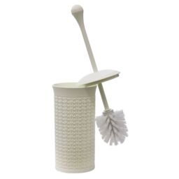 JVL Loop Toilet Brush & Rectangular Lidded Bin in White - thumbnail 5