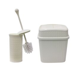 JVL Loop Toilet Brush & Rectangular Lidded Bin in White