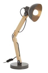 Orsina Ambiant Wood & Metal Table Lamp, Versatile Bedside Table Lamp, Modern Rustic Livingroom Table Lamp in Grey