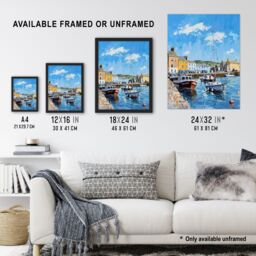 "Artery8 St Andrews Harbour Boats Seaside Town Painting Wall Art Print in Blue - Size: W24"" x H32""" - thumbnail 3