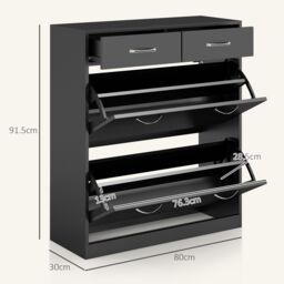 HOMCOM Slim Shoe Cabinet with 2 Flip Drawers for 12 Pairs of Shoes Black - thumbnail 3