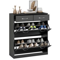 HOMCOM Slim Shoe Cabinet with 2 Flip Drawers for 12 Pairs of Shoes Black - thumbnail 2