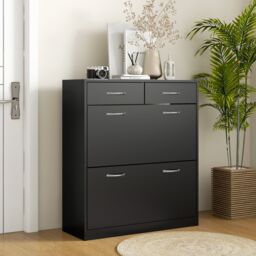 HOMCOM Slim Shoe Cabinet with 2 Flip Drawers for 12 Pairs of Shoes Black - thumbnail 1
