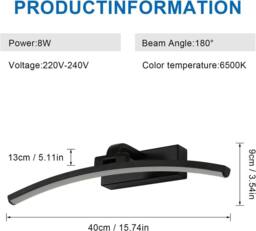 COMELY Indoor Wall Lights, 8W Bathroom Wall Lights, IP44 Waterproof, Cold White in Black - thumbnail 3