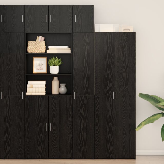 Berkfield Home Slim Storage Cabinet Black Oak 30x42.5x225 cm Engineered Wood - image 1