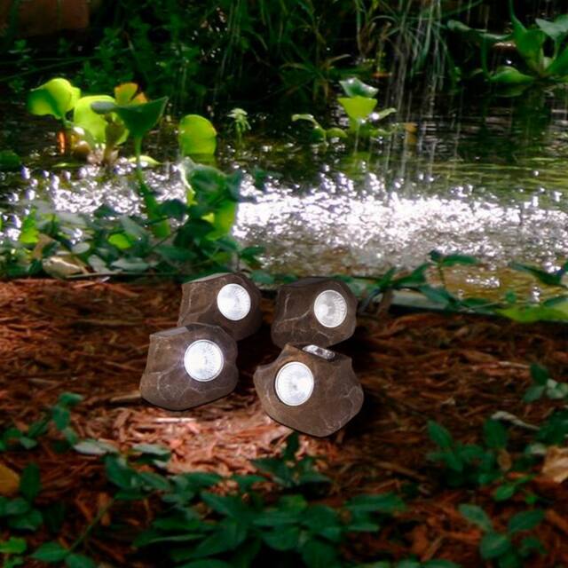 Lighting Collection TerraBeam Solar LED Outdoor Rock Lights in Brown - image 1