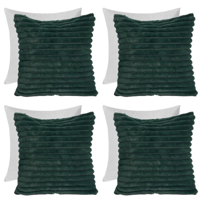 OHS 4 x Faux Fur Thick Rib Filled Cushion Covers in Green - Size: 45 cm x 45 cm - image 1