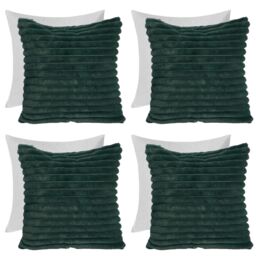 OHS 4 x Faux Fur Thick Rib Filled Cushion Covers in Green - Size: 45 cm x 45 cm - thumbnail 1